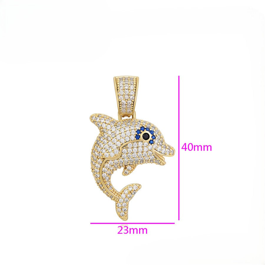 14K Gold Plated Iced Out Dolphin Pendant image 2