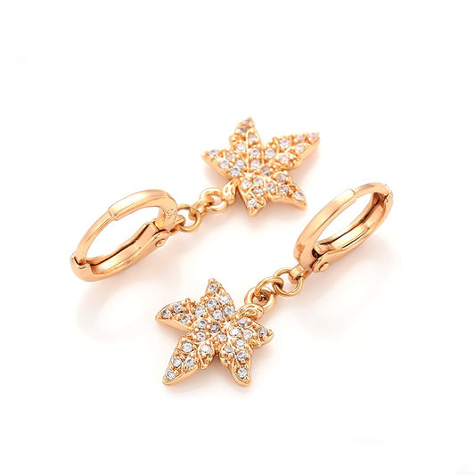 Elegant Rose Gold Leaf Earrings with Full Crystal Accents image 0