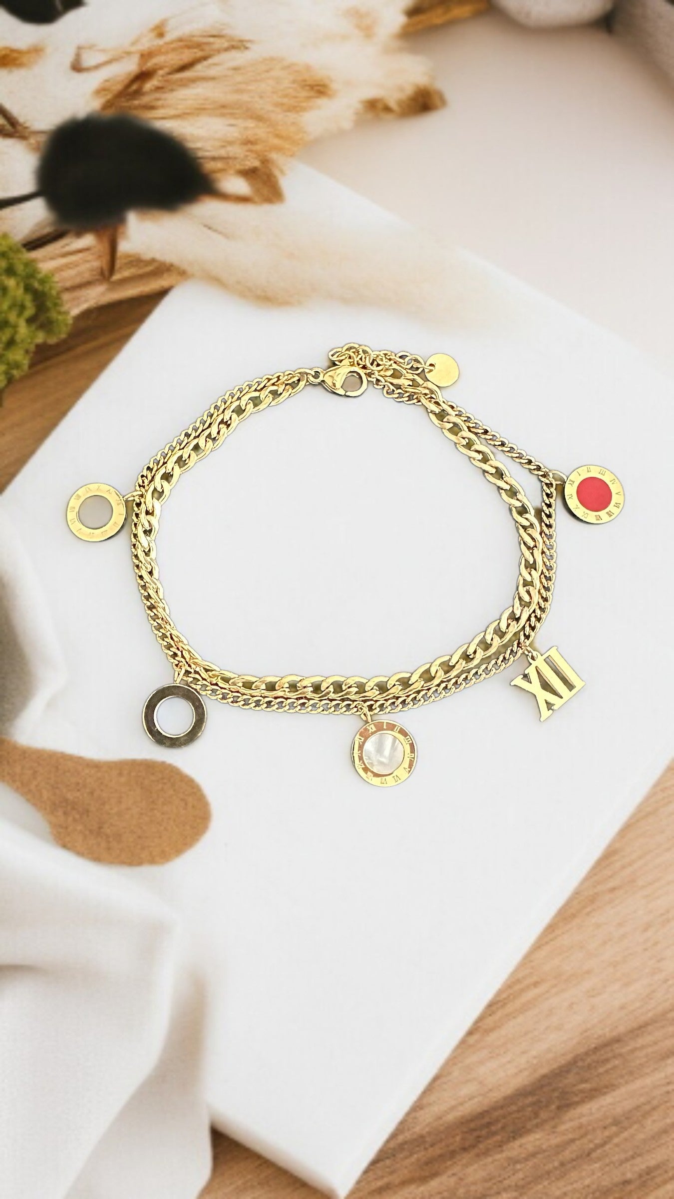 Modern 14K Gold Plated Chain Bracelet with Roman Numerals