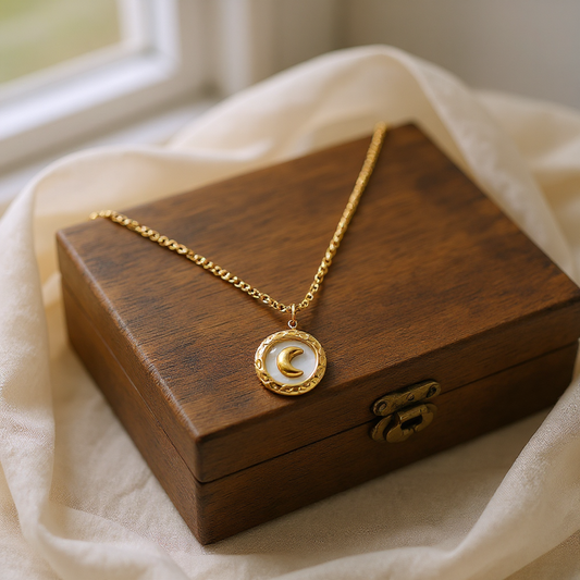 18K gold plated Stainless steel "Crescent" necklace,