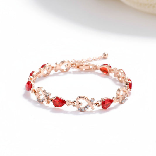 Hollow Love Heart Link Bracelet with Style Gems