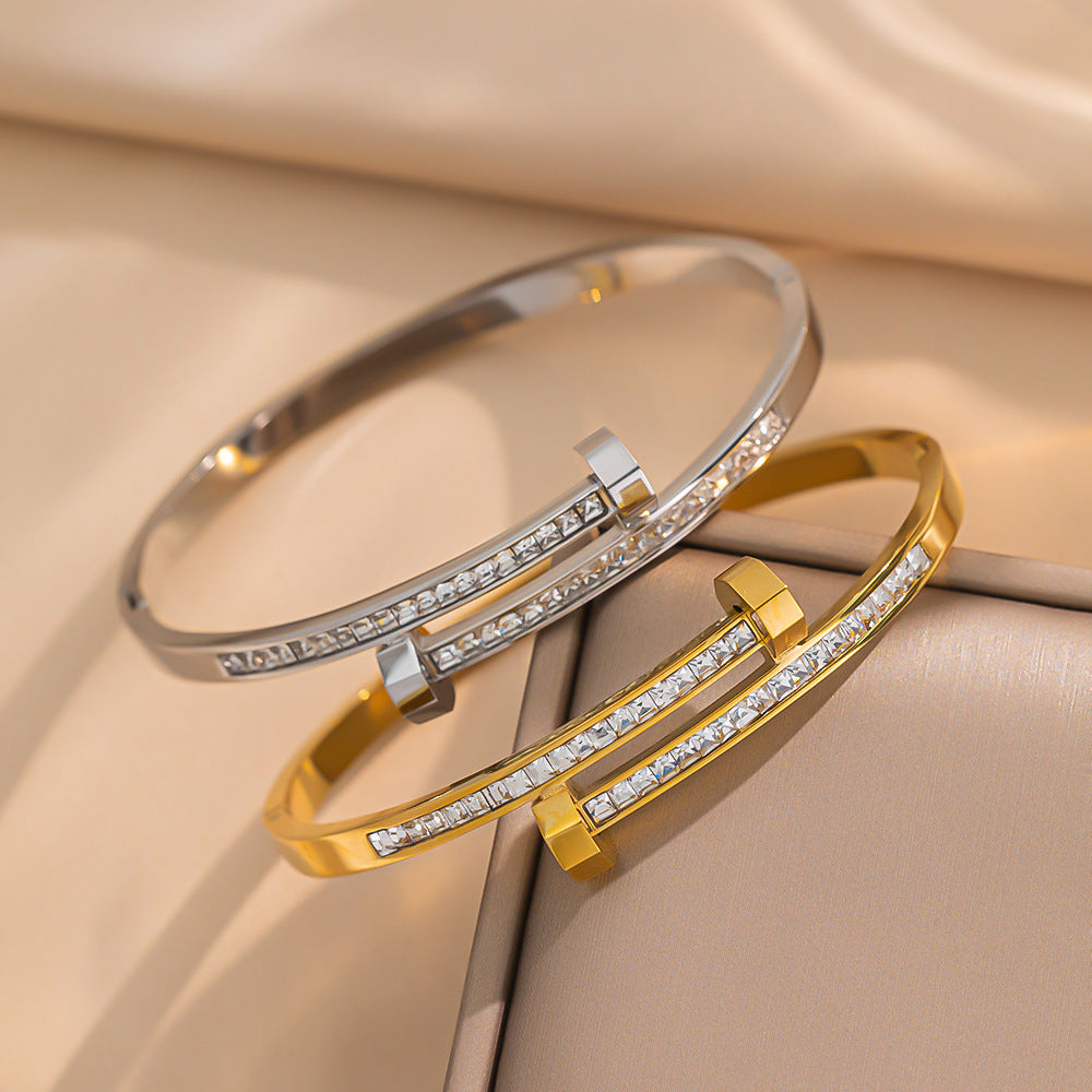 Ellipse Titanium Steel Diamond Inlay Bangles