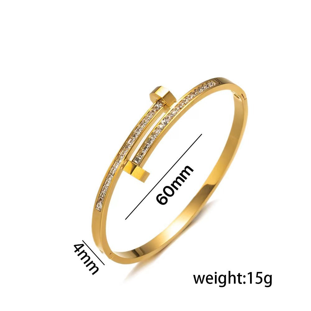 Ellipse Titanium Steel Diamond Inlay Bangles