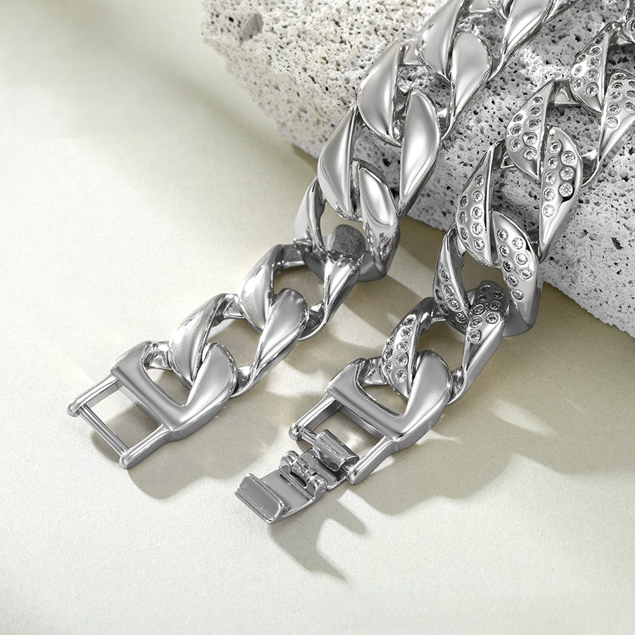 Platinum plated bracelet with white crystal