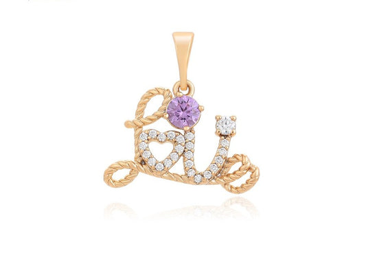 18K Gold Plated "Love" Heart and Gemstone Charm Pendant image 0