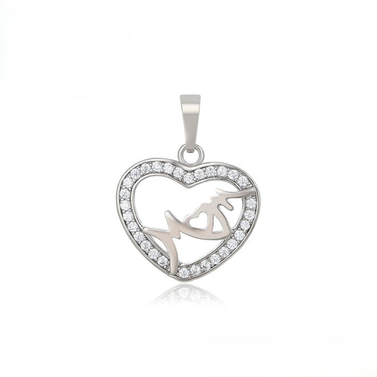 Sterling Silver Mother and Child Heart Pendant with Crystal Accents image 0