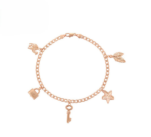 Rose Gold Charm with Lock, Key, Star, Arrow, and Leaf Anklets image 0