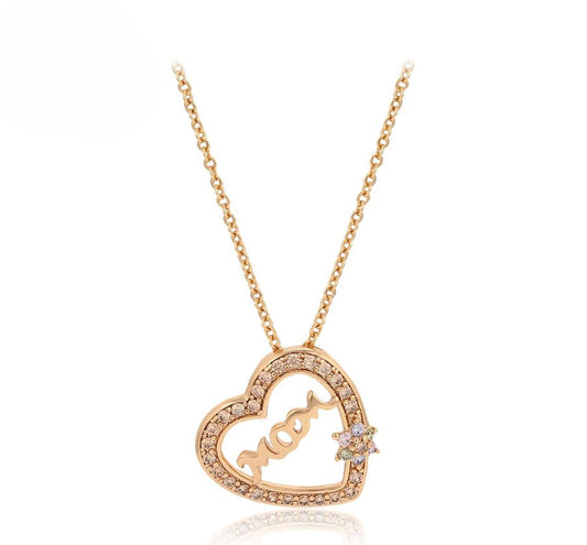 "Mom" Heart Pendant Necklace with Crystal Accents - 18K Gold Plated image 0
