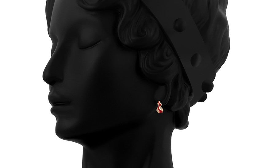 18K gold plated - Unique S-Shape Earrings with RedEnamel Accents and Crystal Emb image 1