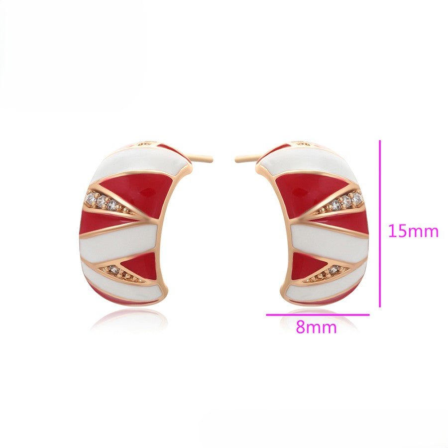 Candy Cane Hoop Earrings with Red and White Enamel - Festive Holiday Earrings image 1