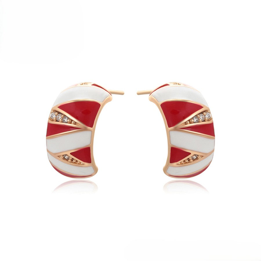 Candy Cane Hoop Earrings with Red and White Enamel - Festive Holiday Earrings image 3