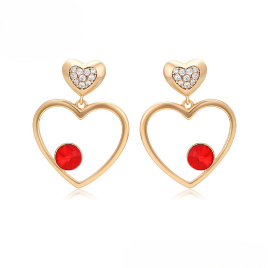 Gold Plated Heart Drop Earrings with Red and Clear Crystals image 0