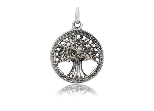 Tree of Life Charm in Sterling Silver with Circular Border Pendant image 0