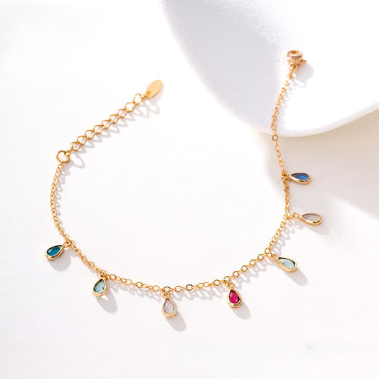 14K Gold Plated Teardrop Crystal Charm Colorful Bracelet image 0
