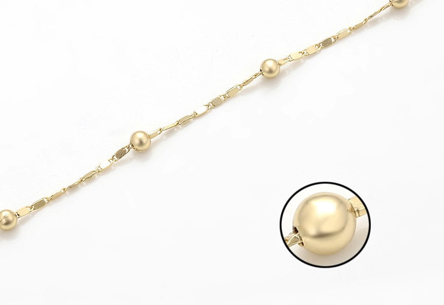 14K Gold Plated Beaded and Textured Link Anklet image 2