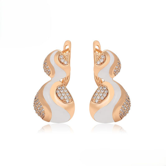 Unique S-Shape Earrings with White Enamel Accents and Crystal Embellishments image 0