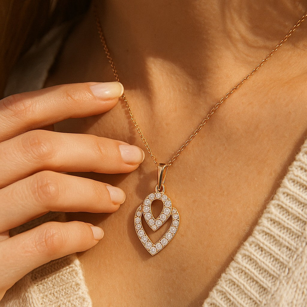 18K Gold Plated Interlocking Hearts Pendant with Pave Crystals image 3