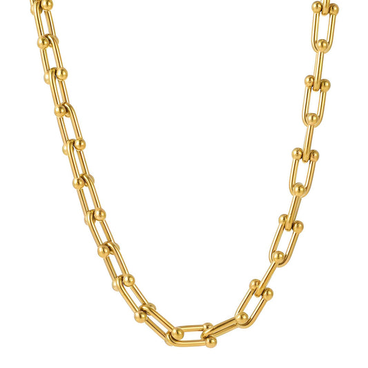 18K Gold Plated Stainless Steel U-Link Necklace with Ball Details image 0