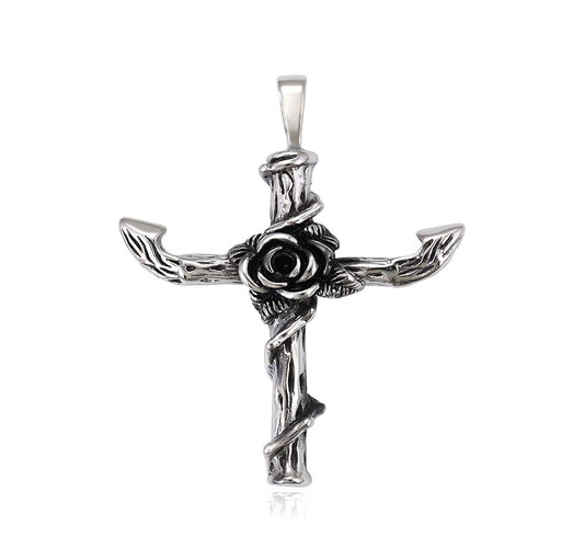 Sterling Silver Rose Cross Pendant image 0