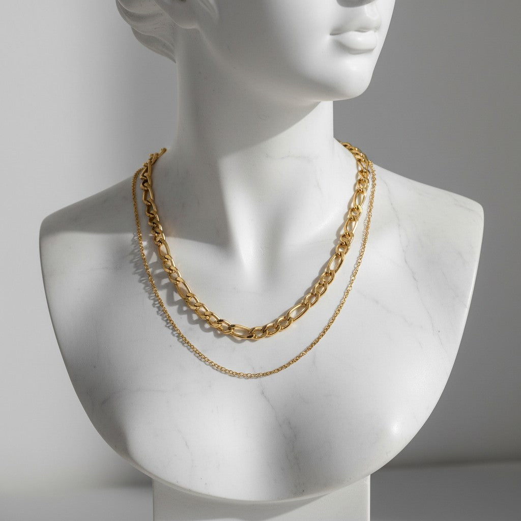 18K Gold Plated Stainless Steel Mixed Chain Necklace