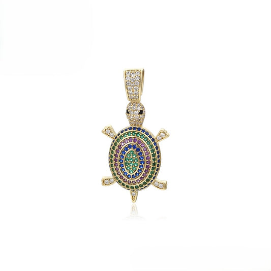14K Gold Plated Turtle Pendant with Colorful Crystal Pave image 0