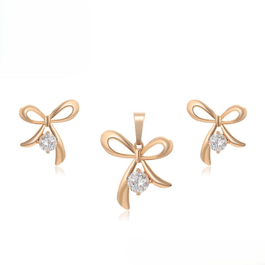 18K Gold Plated - Rose Gold Bow Jewelry Set with Crystal Accents image 0