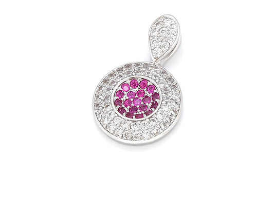 Round Ruby and Diamond Halo Pendant in Platinum Plated image 0