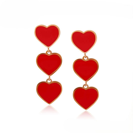 Red Double Heart Drop Earrings image 0