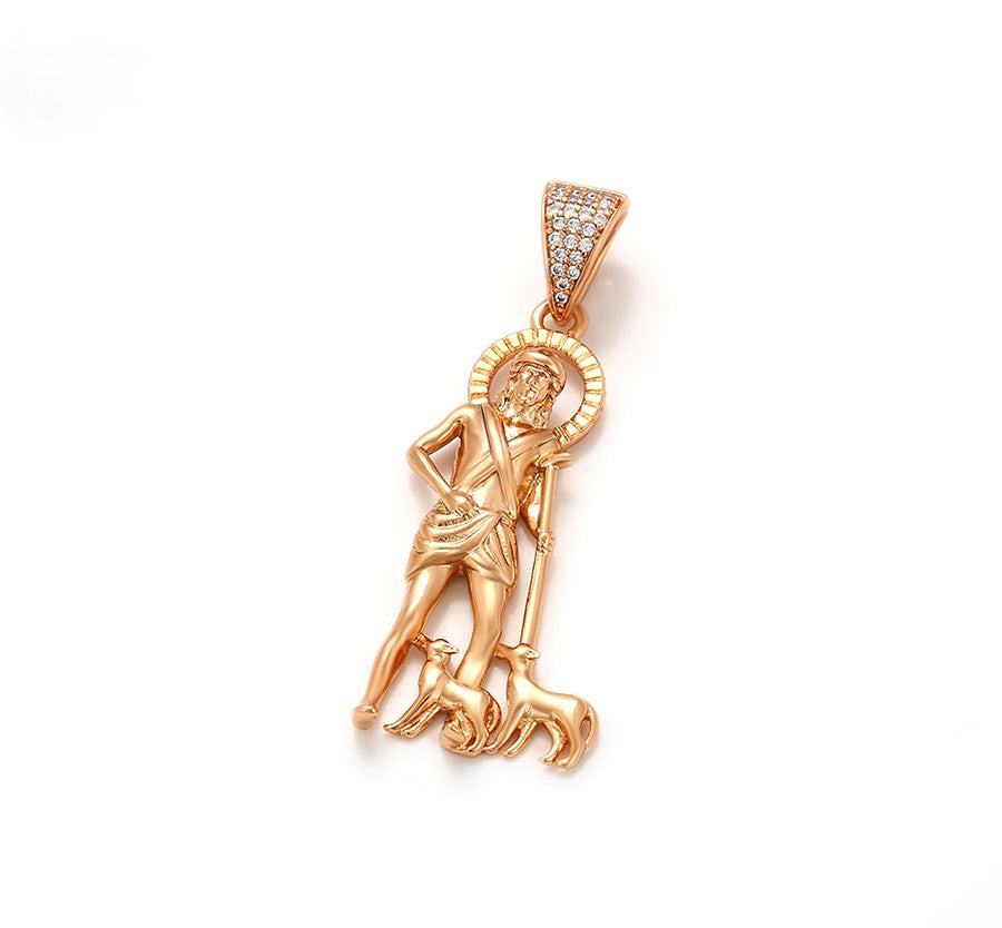 18K Gold Plated - St. Lazarus Pendant with Crystal Accents image 3