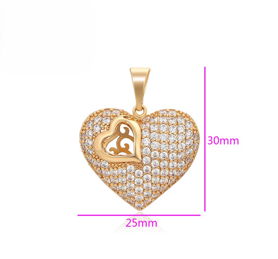 18K Gold Plated Pave Heart Pendant with Openwork Inner Heart image 4