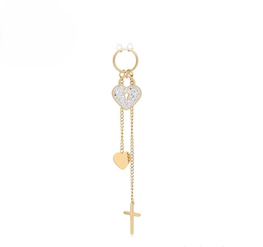14K gold Plated - Heart Lock, Heart, and Cross Charm Layered Necklace image 0