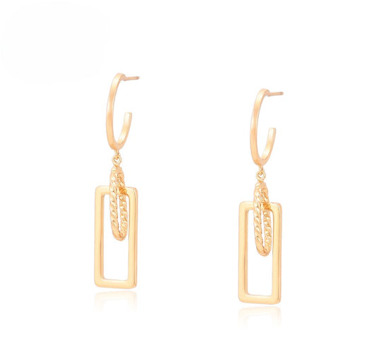 Stylish 18K Gold Plated Rectangle and Chain Earrings image 0